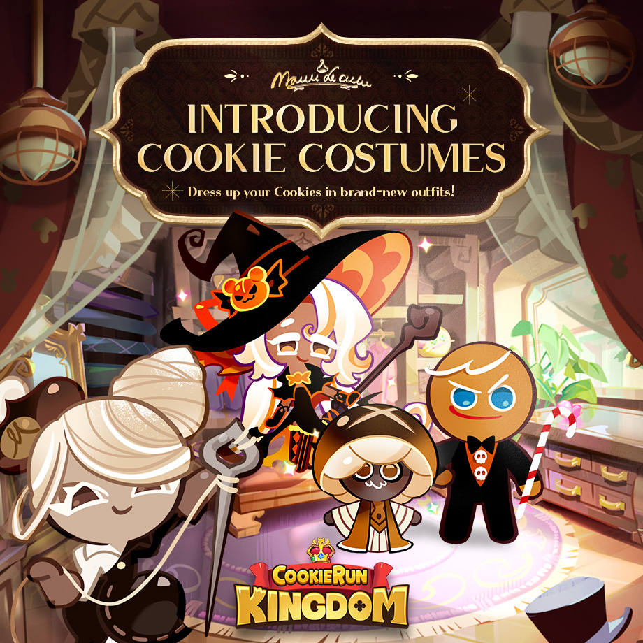 🕸 Spooky Halloween costumes galore! 
Mont Blanc Cookie's boutique is finally open 💖
New outfits for your Cookies are waiting for you 🎃

👗 NEW Cookie costumes
🤝 NEW Cookie costume sets
🥧 NEW Epic: Pumpkin Pie Cookie
📍 NEW Treasure