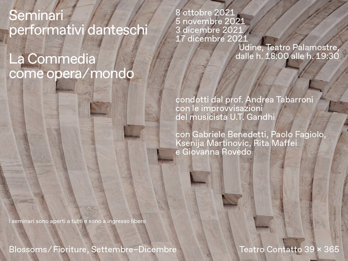 CSSUdine's tweet photo. 5 novembre, 3 e 17 dicembre h18-19.30 #Udine #TeatroPalamostre
#SeminariPerformativiDanteschi
a cura del prof. Andrea #Tabarroni, #DIUM @uniud
per progetto D’Ante Litteram-#DanteAlighieri nostro contemporaneo
I seminari sono aperti a tutti
#ingressolibero #Dante @uniud https://t.co/AFfjKydWPv