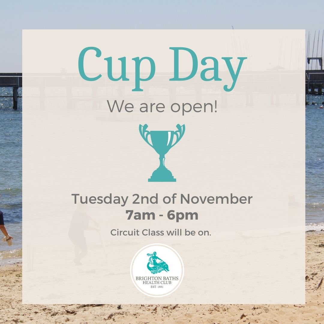 BrightonBaths's tweet photo. We are open for Cup Day this Tuesday! #BrightonBathsHealthClub #BrightonBaths #Melbourne #Australia #Brighton #Health #Fitness #Lifestyle #Exercise #GymWithAView #Bayside #PersonalTrainer #BrightonBeach #Yoga #Meditation #Pilates #Circuit #Swimming #Beach #Instagood https://t.co/jtcN822lTu