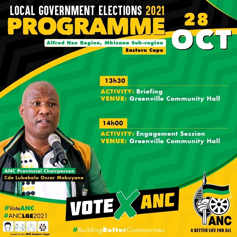 ANCECape's tweet photo. As the ANC decisive victory in the upcoming #LGE2021 is imminent, today ANC EC Chairperson Cde Oscar Mabuyane is taking electioneering campaign to Mbizana Sub-region,Alfred Nzo.
@MYANC
@ANCParliament 
@Jamilogy 
@TitoMzamo 
@onkediko1
@pearlido 
@Amanda_Tshemese 
@TSobuthongo https://t.co/IBqwMram69