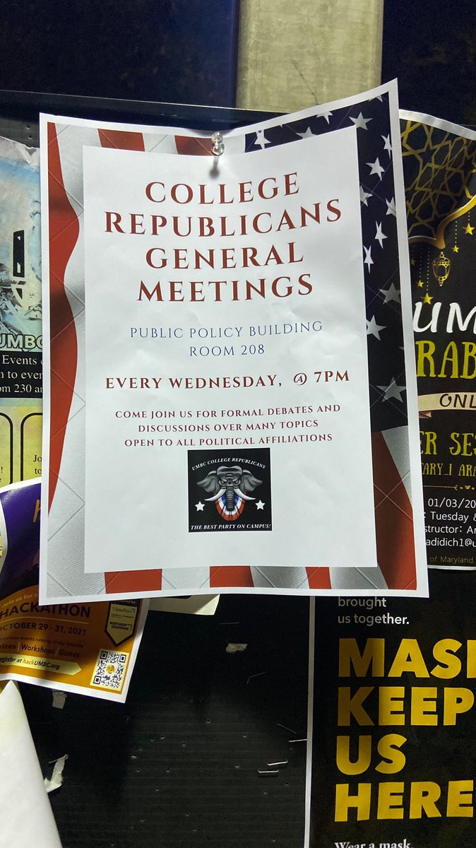 UMBCRepublicans's tweet photo. New College Republicans posters! Great thanks to CR member Mia for creating the poster, &amp; come see us at our meetings! https://t.co/XEapBFc22U