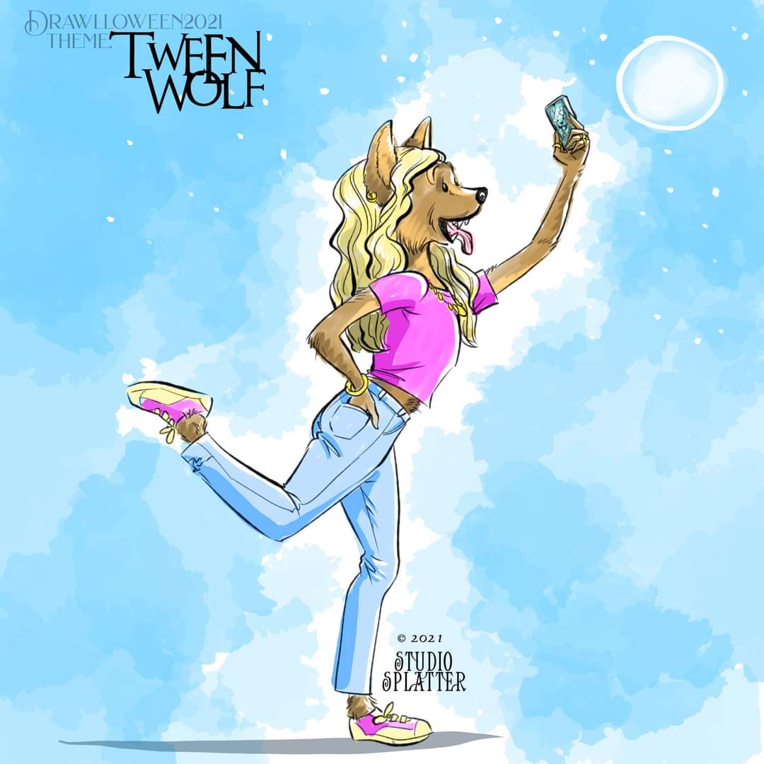 studiosplatter's tweet photo. #drawlloween2021 art challenge, day 27; theme: Tween Wolf.
.
"Oh-Em-Gee, Becky! The lighting is so right for selfies! Get out here!
#drawlloween #HALLOWEEN #werewolf #tween #tweenwolf https://t.co/p8S6D6Fszp