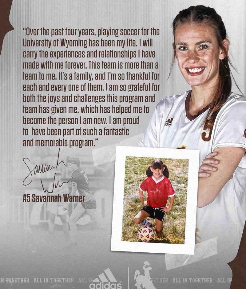 wyosoccer's tweet photo. And last, but most certainly not least, we want to recognize our senior captain @savannah_warner_ 🤠👊🏻💛 Sav, thank you so much for being the human that you are and for everything you have given to Wyoming Soccer. We can’t wait to celebrate you on Thursday! #AIT #GoWyo https://t.co/fFm9lXShHL