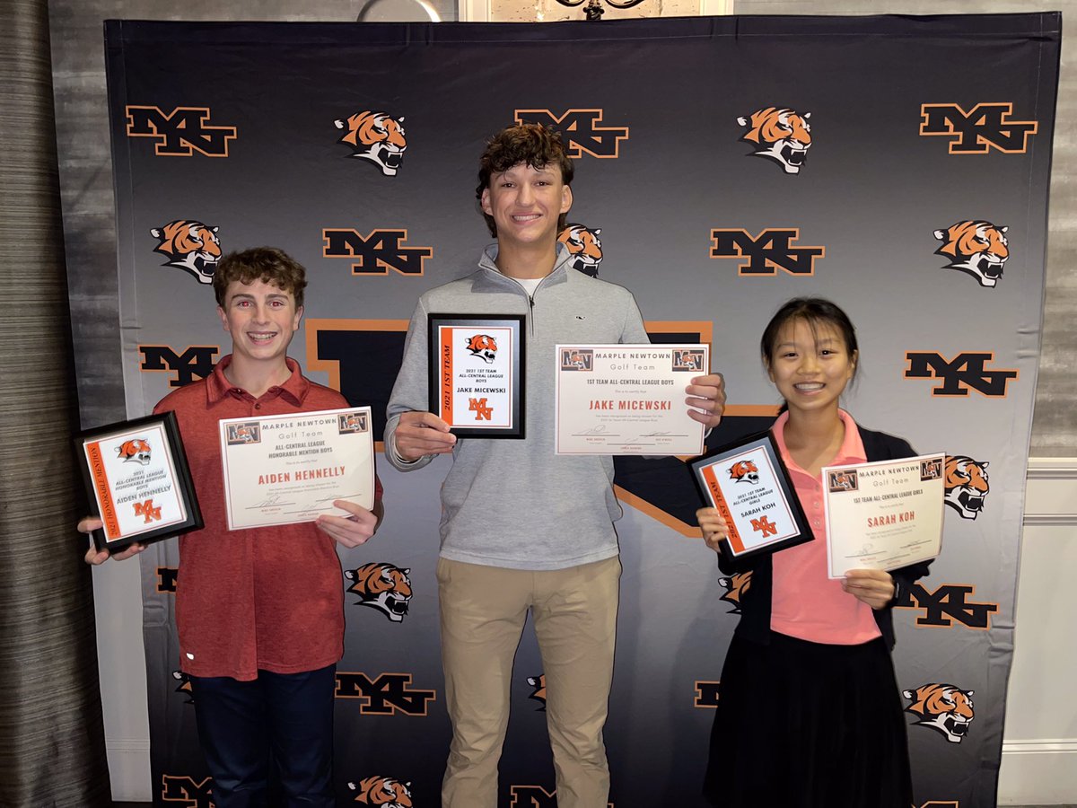 MNAthletics's tweet photo. Congrats!!
Jake Micewski 1st Team All Central League Boys Golf

Sarah Koh 1st Team All Central Girls Golf

Aiden Hennelly -Honorable Mention All Central League Boys Golf  @marplenewtown https://t.co/1gGeGFA8v5