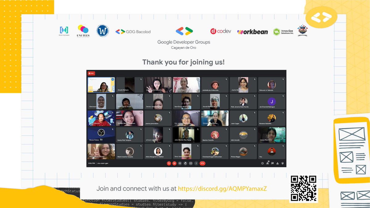 gdgcdo's tweet photo. 🙌We would like to thank everyone who joined our sixth session. See you guys next week!

Join our next session register now at https://t.co/pKGenSkqAO and join our discord  https://t.co/teHkW6TksG.

#gdg #gdgcdo #devfest2021 #geekweeks https://t.co/35P5ywOMDG