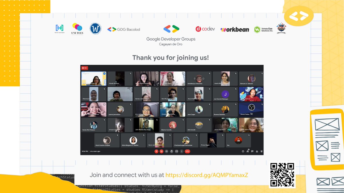 gdgcdo's tweet photo. 🙌We would like to thank everyone who joined our sixth session. See you guys next week!

Join our next session register now at https://t.co/pKGenSkqAO and join our discord  https://t.co/teHkW6TksG.

#gdg #gdgcdo #devfest2021 #geekweeks https://t.co/35P5ywOMDG