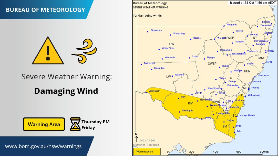 BOM_NSW's tweet image. A severe weather warning has been issued for damaging winds. Valid from tonight and on Friday. For more detail see here: bom.gov.au/products/IDN21… #warnings #severeweather #NSW