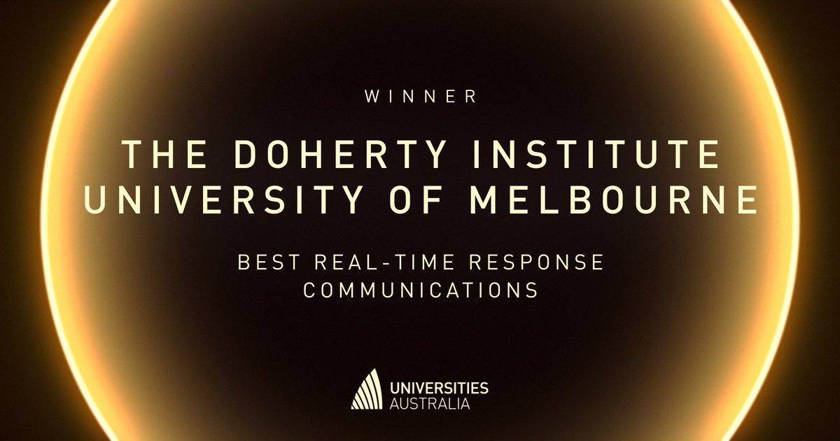 uniaus's tweet photo. Congratulations to @TheDohertyInst at @UniMelb for winning Best Real-time Response Communications in this year’s #UAMCD Awards 👏 https://t.co/SLAOEtaWvf