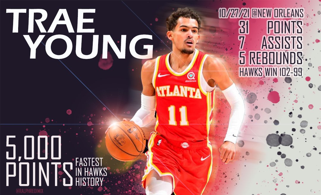Congratulations to @TheTraeYoung  for becoming the fastest player in Hawks franchise history to reach 5,000 career points. And he's just getting started!

#traeyoung #atlantahawks #hawks #nba #careerstats #atlanta #hawkspr #icetrae