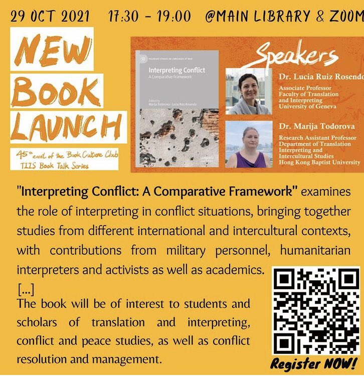 Join us tomorrow at 5.30 pm Hong Kong time for a talk on interpreting in #conflict #1nt #Academics #BookTwitter #hkbu <a href="/hkbulibrary/">HKBU Library</a> <a href="/hkbaptistu/">Hong Kong Baptist University</a> #research