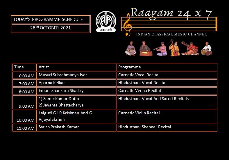 Raagam_AIR's tweet photo. 28th October 2021 - Schedule of Programmes on AIR Raagam

https://t.co/oLRm9bY84w https://t.co/rKEI1EyNtR