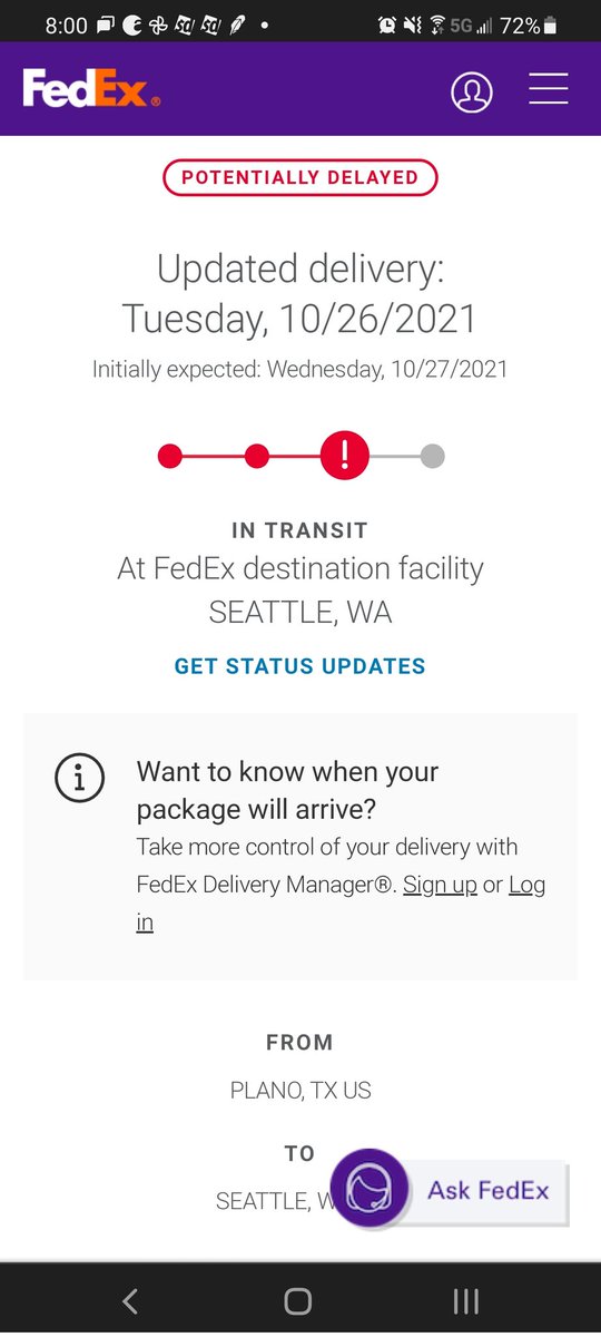 heyjohnpark's tweet photo. Good one #FedEx. Initially expected today, updated delivery estimate to yesterday. https://t.co/APDP5khrJC