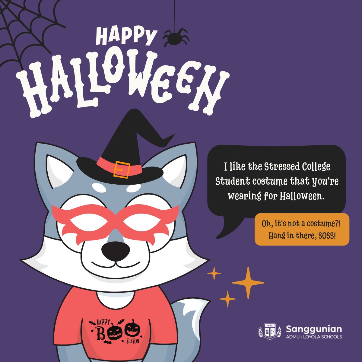 SangguSOSS's tweet photo. BOO! 👻 Did we scare you? Don't worry, it's just Sossha! 🐺

In honor of the most spooktacular day of the year finally being here, Sossha would like to wish you all a happy Howl-oween and a restful academic break!🧡🖤

#StrongerWithSOSS
#StrongerWithSOSSha https://t.co/UK2jqZzwsJ