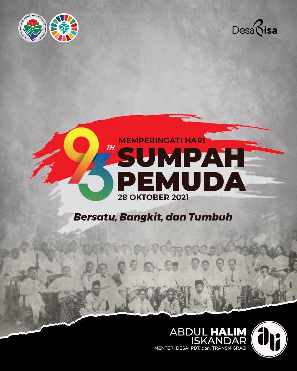 halimiskandarnu's tweet photo. Selamat Hari Sumpah Pemuda
Mari kita jadikan momentum ini sebagai spirit kebangkitan pemuda. Mari kita sambut kemajuan Indonesia dari desa,  bangkitlah pemuda desa! https://t.co/OwH7wVdB86