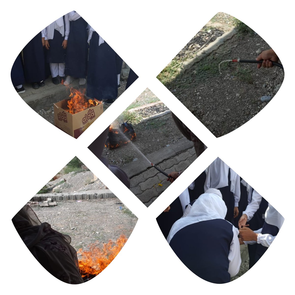 تطبيق عملي لطريقة استخدام طفايات الحريق للصف الثامن في مادة المهارات الحياتية بالتعاون مع مشرفة الأمن والسلامة الاستاذة ايمان العبيداني