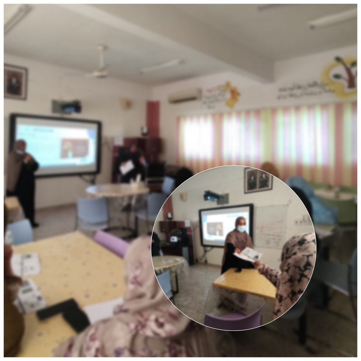 قدمت الاستاذة ميمونة المعمرية أخصائية توجيه مهني ورقة عمل حول منظومة القياس الفردي والإجادة الوطنية للهيئة الإدارية والتدريسية عرضت فيها أبرز المعلومات حول المنظومة