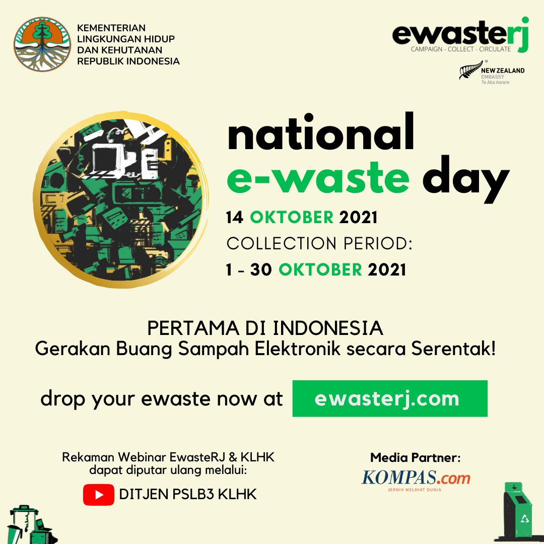 Masih berlangsung sampai akhir bulan. NATIONAL EWASTE DAY! Gerakan pengumpulan sampah elektronik seluruh Indonesia.
Jangan buang sampah elektronikmu bercampur dengan sampah lain, karena sampah elektronik mengandung bahan berbahaya dan beracun. Cek <a href="/ewasterj/">EwasteRJ Community</a> sekarang.