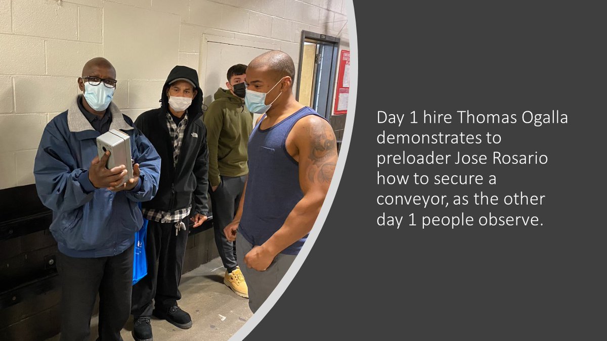 Worcester Preload Day 1 new hires getting hands on training on how to secure a conveyor. #NEDPEAK2021 <a href="/safetyfirstNED/">Northeast District Safety</a>
