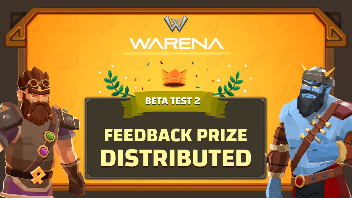 WarenaOfficial's tweet photo. 📣 BETA FEEDBACK #PRIZES DISTRIBUTED!
$620 USD reward has been sent among the winners. Check your wallet now 😉
🚀 Warena is warming up its battleground for the Official 2D Game! Stay tuned.
NFTs will be sent to Top 3 before the 2D game launch.
#BetaTest2 https://t.co/XG21dHCa5v