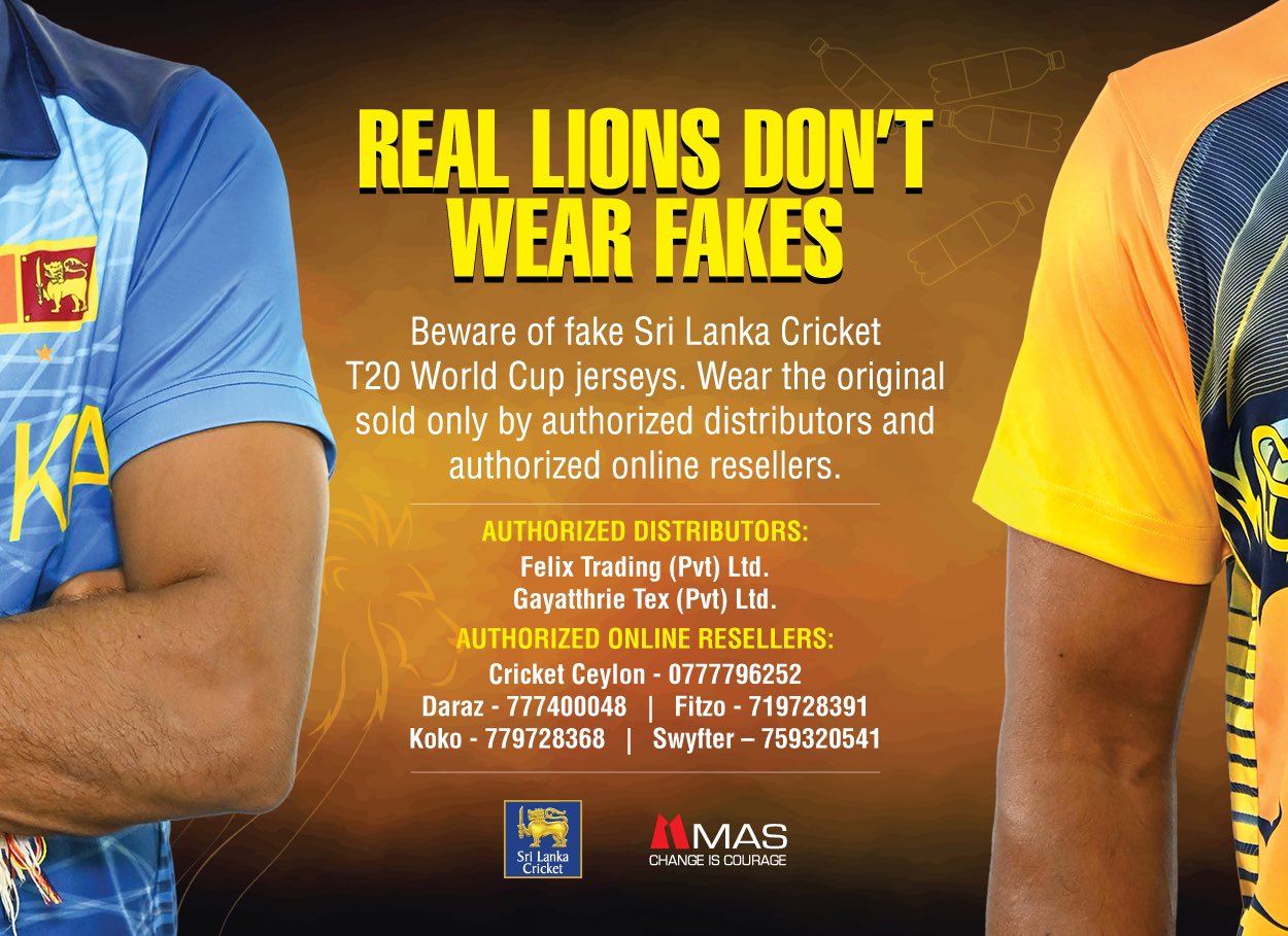 MAS Holdings on X: Buy the original T20 Sri Lanka Cricket jersey only from  authorized distributors and re-sellers and get on the game to cheer our  Lions to victory at the T20