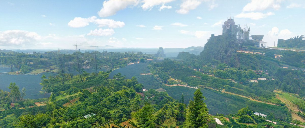 HIGEYOSI360's tweet photo. Photoshopの噂の新機能「ニューラルフィルター」で、Fallout4の風景（やや緑化MOD入り）をさらに緑化。
緑に埋まりすぎな連邦へ…
#Photoshop #ニューラルフィルター #Fallout4 https://t.co/40pKe8Fim6