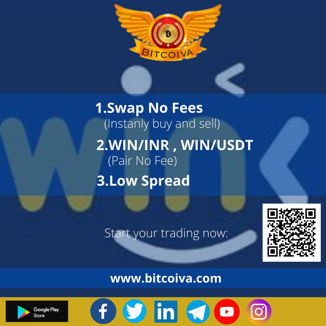 bitcoiva's tweet photo. Dear Customers,
1. No swap fees
2. WIN/INR, WIN/USDT(pair no fee)
3. Low spread

Start your trading now: https://t.co/WCvGkiWTrz

#bitcoiva #crytpoindia #BasicAtten #maticcoin #trading #blockchain #cryptocurrency #bitcoin #cryptospace #cryptotrading #Wincoin #WININR #winusdt https://t.co/6DxAoQcCYC