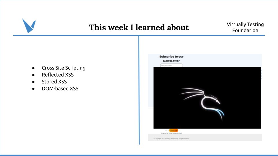 dotinfosec's tweet photo. As a Penetration Testing Intern at @VTFoundation , I learned this week about XSS. Exciting labs!

#VTfoundation #VTFOct21 #internships https://t.co/I8HofV2e8v