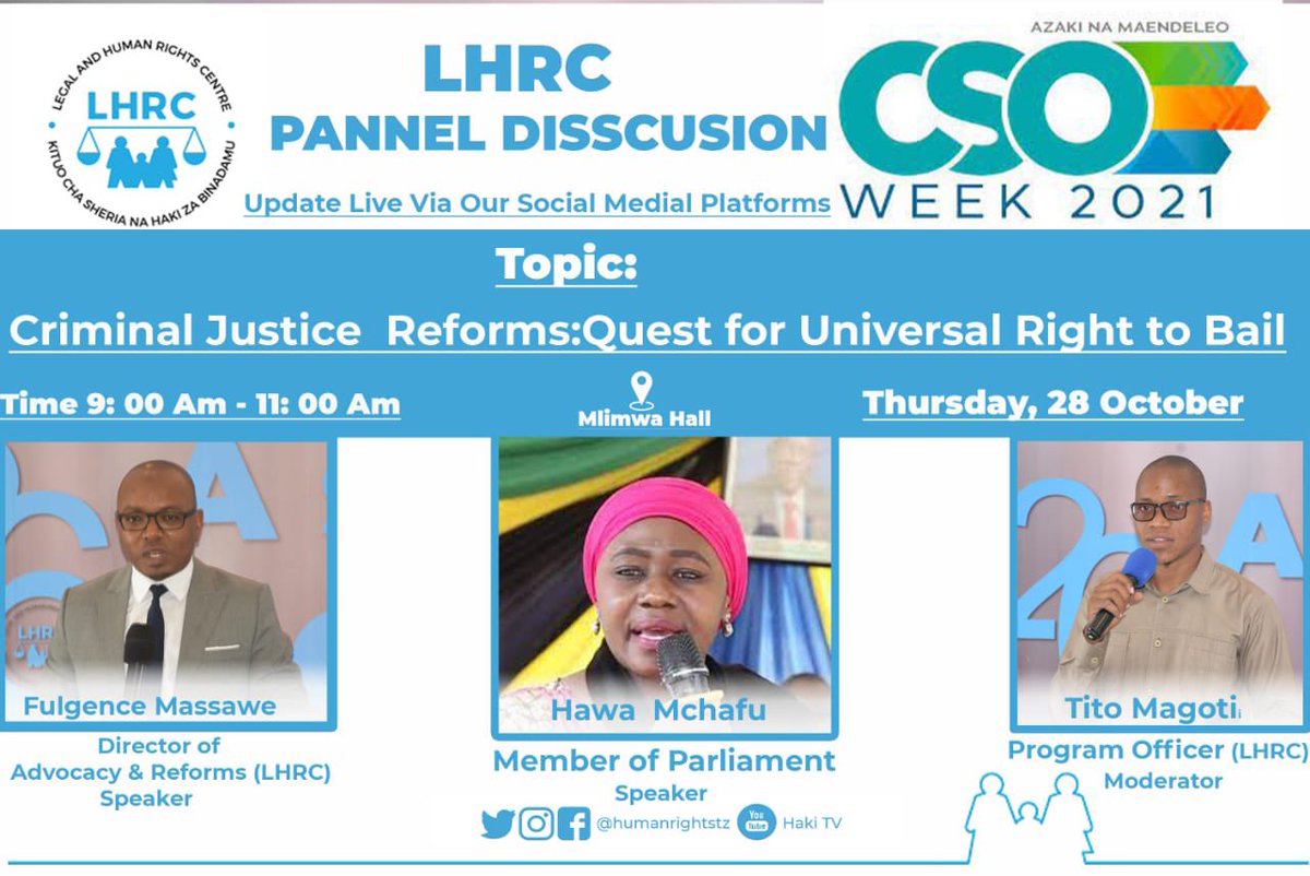TitoMagoti's tweet image. I’ll be hosting a session today at #CSOWeek2021 about “Universal Right to Bail.” You’re invited to participate. 

Nitaendesha mjadala leo katika #WikiYaAzaki2021 kuhusu “Haki ya Dhamana.” Karibuni sana. #HakiYaDhamana