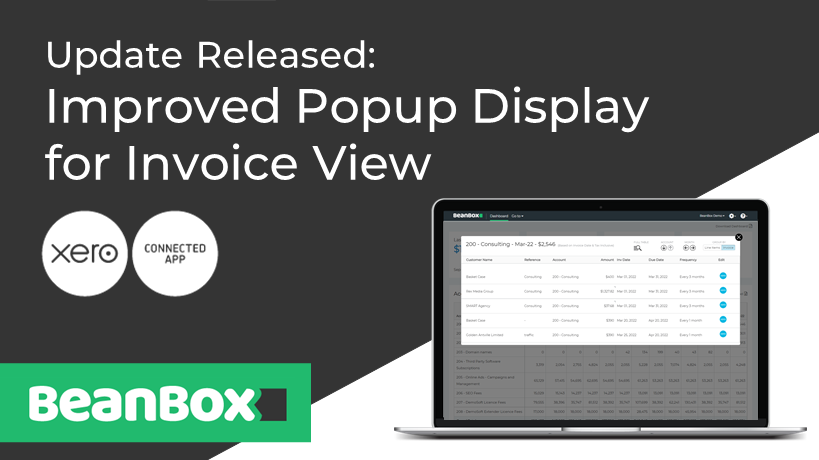 BeanBoxApp's tweet image. When you view your #Xero repeating invoice reports in BeanBox you can see the line items and invoices that make up the month&apos;s revenue. If an invoice occurred more than once a month, the &quot;invoice view&quot; previously grouped all occurrences together. Now it shows the details for each