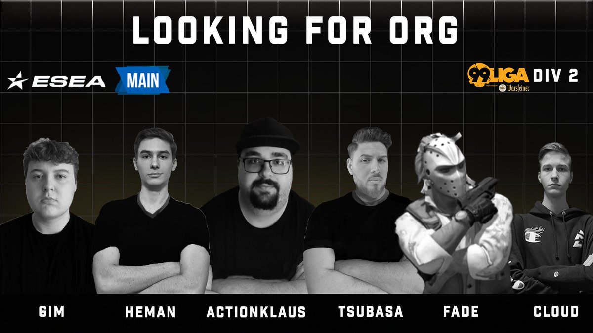 Cloud (@cloud_cs2) on Twitter photo Da unsere Verträge bei <a href="/BurningFoxesGG/">Burning Foxes</a> bald auslaufen, suchen wir nun offiziell eine neue Organisation.
Wir sind in der <a href="/99DAMAGEde/">99Damage</a> Div 2 sowie <a href="/ESEA/">ESEA League</a> Main vertreten.
Lineup:
+ <a href="/padow1g/">ACTIONKLAUS</a>
+ @fADE__csgo
+ <a href="/HeMancsgo/">HeMan</a>
+ <a href="/Tsubasacsgo/">Tsubasa</a>
+ @giMh3h3
+ @BFX_Cloud (Manager)
#LFTCS #LFO Da unsere Verträge bei <a href="/BurningFoxesGG/">Burning Foxes</a> bald auslaufen, suchen wir nun offiziell eine neue Organisation.
Wir sind in der <a href="/99DAMAGEde/">99Damage</a> Div 2 sowie <a href="/ESEA/">ESEA League</a> Main vertreten.
Lineup:
+ <a href="/padow1g/">ACTIONKLAUS</a>
+ @fADE__csgo
+ <a href="/HeMancsgo/">HeMan</a>
+ <a href="/Tsubasacsgo/">Tsubasa</a>
+ @giMh3h3
+ @BFX_Cloud (Manager)
#LFTCS #LFO