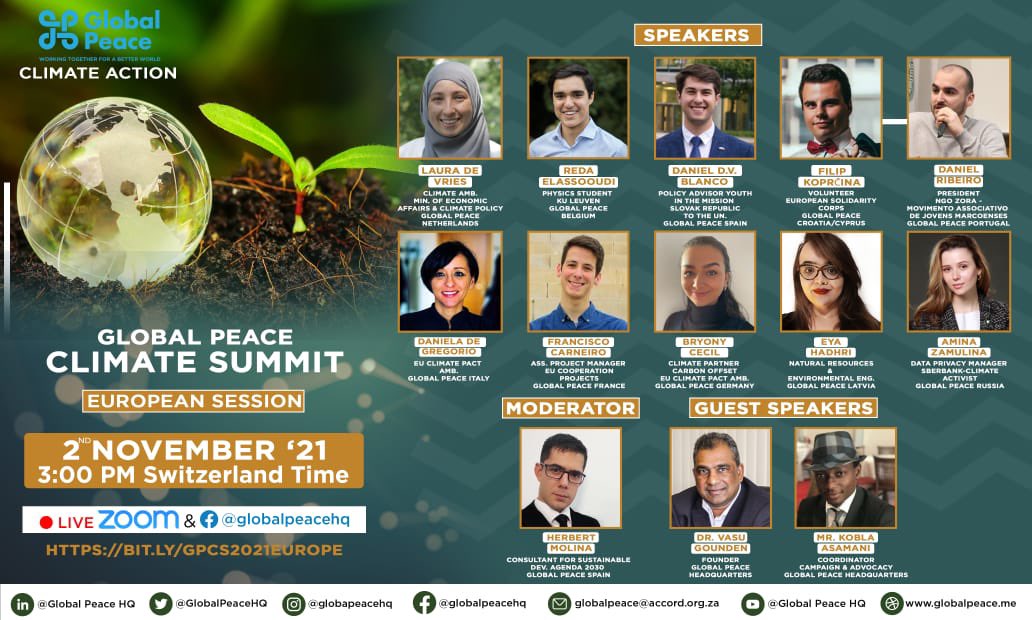 Ros_Rodriguez_'s tweet image. INVITATION TO GLOBAL PEACE CLIMATE SUMMIT ON THE THEME: 

“UNITING GLOBAL PEACE CITIZENS TO TACKLE CLIMATE CHANGE” 

EUROPEAN SESSION 
Nov 2, 2021 03:00 PM SWISS 🕒

Click below to register👇
bit.ly/GPCS2021EUROPE

#NoMoreEmptyPromises
#ClimateEmercency
#COP26 
#ClimateAction