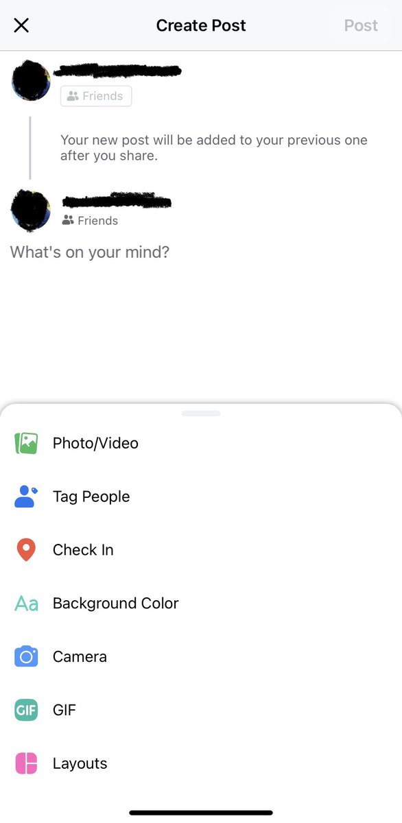 AndrewFeldman1's tweet photo. Facebook is testing threaded posts. I saw a “Add a post to continue this thought” prompt on my profile page underneath each post.  The next screen says “Your new post will be added to your previous one
after you share.” a la Twitter threads. https://t.co/7bM2GZZ3Ah