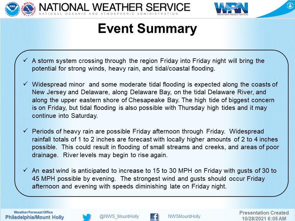 NWS_MountHolly's tweet image. Good Thursday Morning Everyone! The latest briefing package on the system expected to impact our region tomorrow and tomorrow night: weather.gov/media/phi/curr…

For the latest forecast and information on active watches and warnings, visit weather.gov/phi