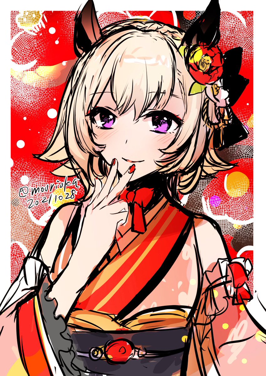 ウマ娘「お着物カレンチャン可愛い😍(ラフ)

#ウマ娘 」|rioka⭐️5月コミティアとコミ1のイラスト