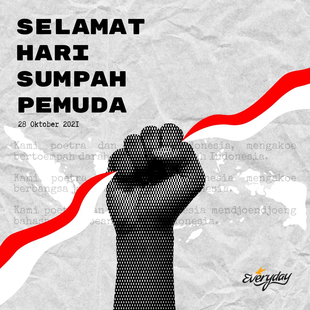 TheEverydayBand's tweet photo. Bersatu, Bangkit, dan Tumbuh!"

Selamat Hari Sumpah Pemuda untukmu Pemuda dan Pemudi Indonesia. Bebaskan dirimu dari kemalasan, bebaskan langkahmu untuk berkarya bagi INDONESIA. https://t.co/LycL2mlfwT