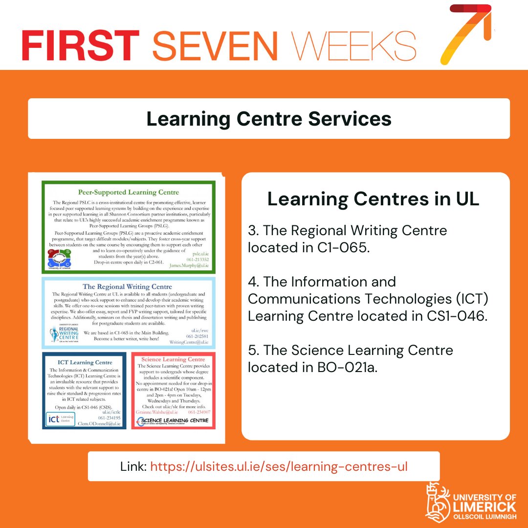 ULF7W's tweet photo. Link for learning centre websites: https://t.co/CiM5zhIiWf
#first7weeks #firstyearstudents #academicsupport #academiclife #UL #universitylife #learningcentre #writing #maths #stem https://t.co/UQprk1Cdos
