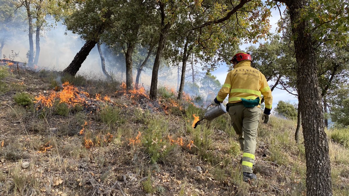 PepeAlmodovar's tweet photo. Estos días estamos de quemas prescritas en #Cuenca #RxFire. Aprovechando para formar a nuestro dispositivo @Plan_INFOCAM Entrenamiento, prevención y selvicultura. Todo en uno. https://t.co/Dp1RFmFInc