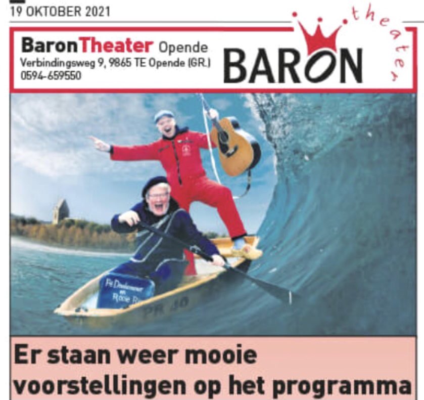 BaronTheater's tweet photo. 𝐇𝐞𝐭 𝐤𝐨𝐦𝐞𝐧𝐝𝐞 𝐩𝐫𝐨𝐠𝐫𝐚𝐦𝐦𝐚! 
Zaterdag 30 okt: Pé &amp; Rinus in een uitverkochte zaal!
Check alle informatie via de site: https://t.co/CgDhdgqy12 https://t.co/1naNrqUGE8