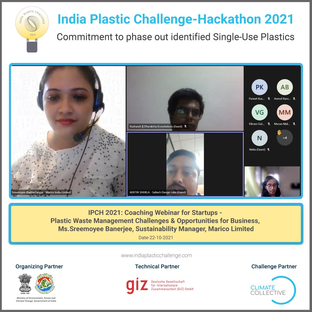 india_plastic's tweet photo. Day five of the India Plastic Challenge Hackathon-2021 had intensive coaching webinars and mentoring sessions for the startups and webinars &amp; ask me anything session for the students by renowned speakers.  

@moefeliu @CCollectiveNet  @NITIAayog https://t.co/SRXqs0tTQe