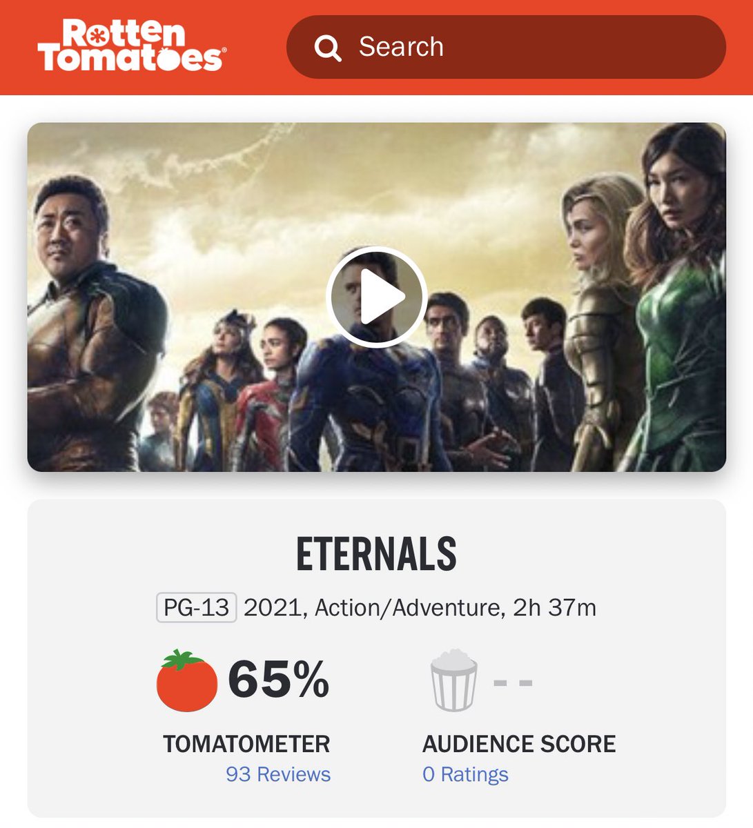 filmpreciation's tweet photo. Rating Eternals dari Rotten Tomatoes hmm the lowest of MCU’s film so far. 

Tapi jujur kami tetep antusias sih 😀🙌🏻 https://t.co/o8zlatESiL
