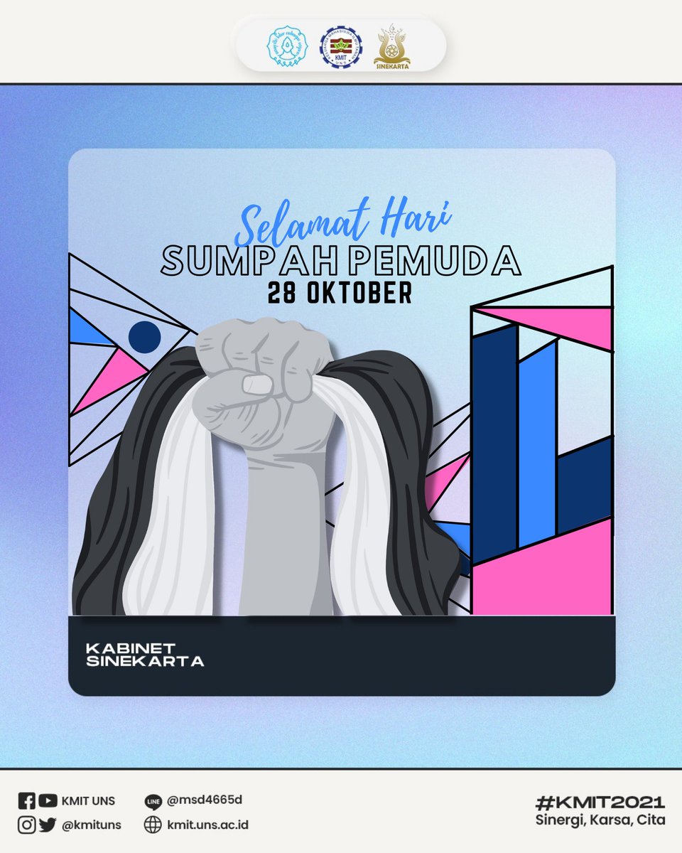 KMITUNS's tweet photo. [ MEMPERINGATI HARI SUMPAH PEMUDA ]

Sejarah Hari Sumpah Pemuda ini berasal dari Kongres Pemuda yang merupakan gagasan Perhimpunan Pelajar Pelajar Indonesia (PPPI) kemudian digelarlah kongres dan menghasilkan Sumpah Pemuda.
__ _ _ ___ ___ _ _ __
KMIT FP UNS 2021
Kabinet Sinekarta https://t.co/QCvoCAzufE