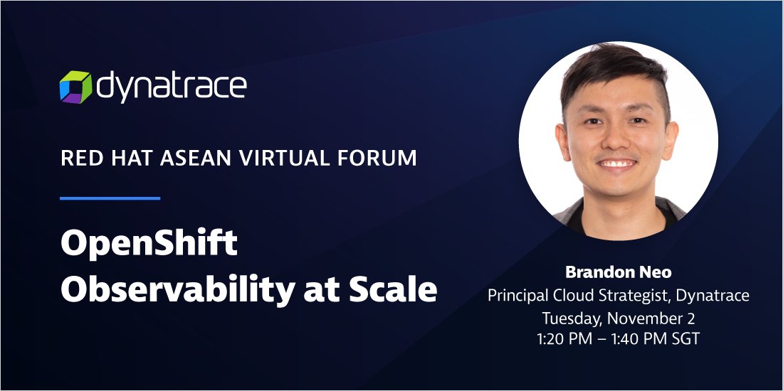 Dynatrace's tweet photo. We'll be at @RedHatAPAC #RedHatForum ASEAN on November 2nd!
Join Principal Cloud Strategist, Brandon Neo to learn how you can use #Dynatrace with @OpenShift to confidently understand your application workloads. Register here: https://t.co/8AIMeiPl5n https://t.co/m8BBrIYQzb