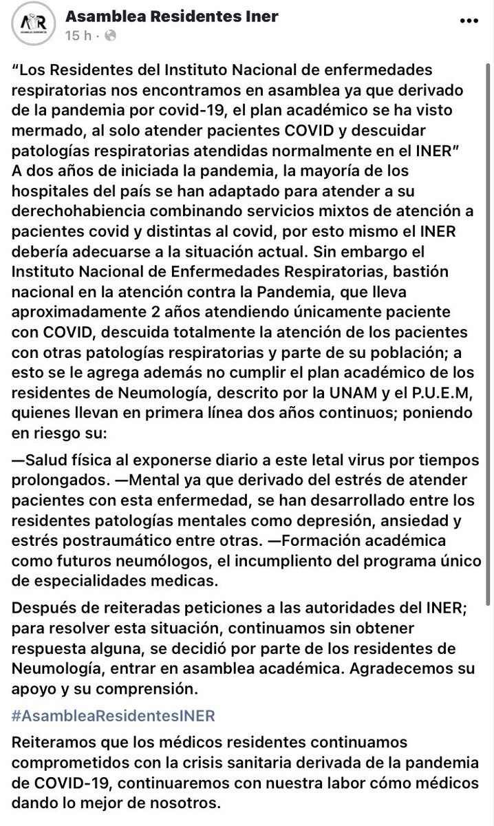 AsambleaIner's tweet photo. #MédicosEnFormación #ResidentesDeNeumologíaIner #AsambleaResidentesINER #Solidaridad #Médicos https://t.co/LwvxixdQBO