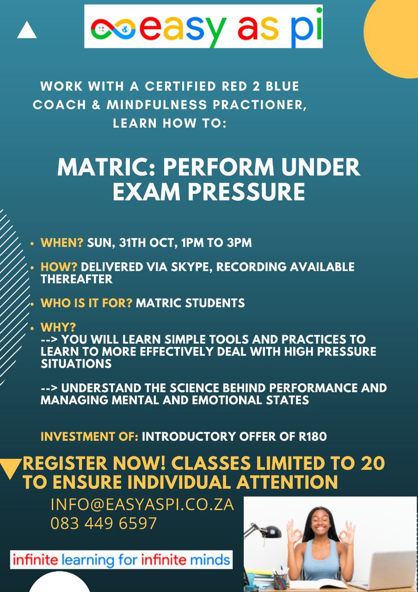 EasyAsPiMaths's tweet photo. Our Matric Final Exam program is well under way.
Contact us to help ace the matric exams.
#MatricClassof2021 #MatricExams2021 #Matric #IEB #DBE #EasyaspiSouthAfrica https://t.co/zhG3Tg0OGb