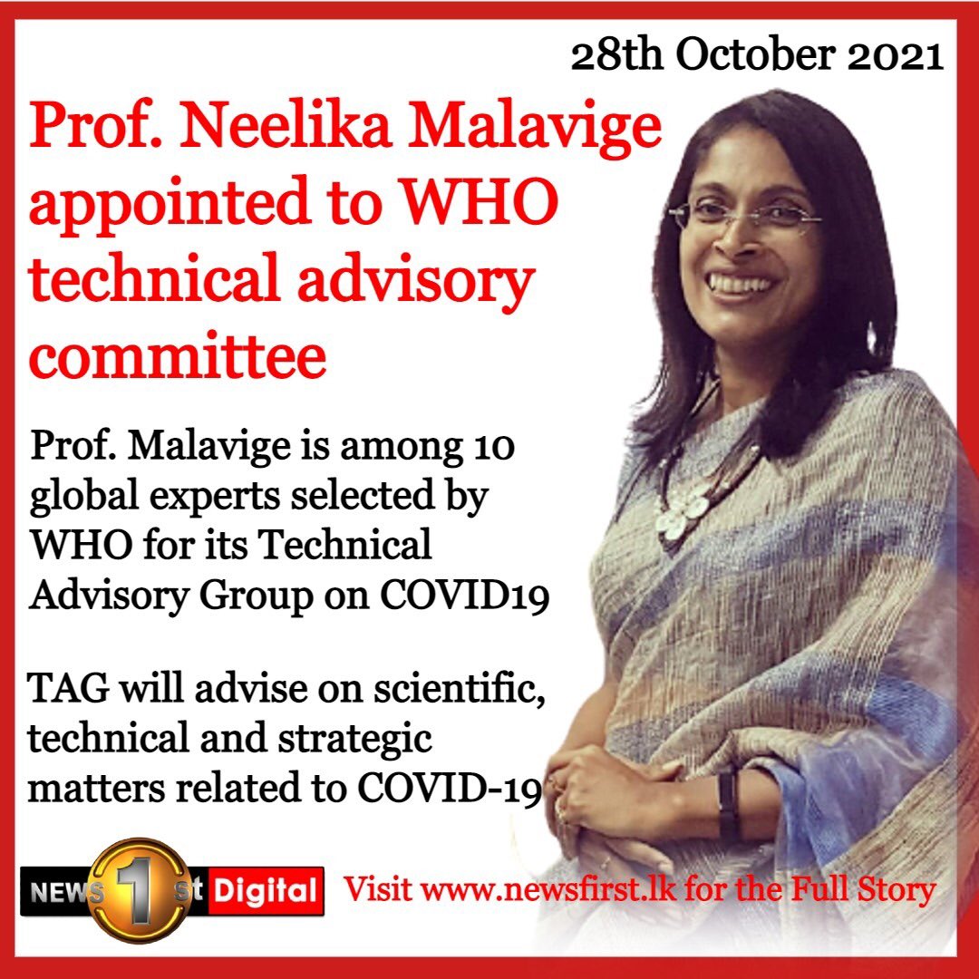 lakna_amandi's tweet photo. Congratulations Prof. @GMalavige 

Sri Lankan immunologist &amp; leading biomedical researcher @GMalavige Prof. Neelika Malavige is among 10 global experts selected by WHO for its Technical Advisory Group on #COVID19 https://t.co/bhO54ZKZZK