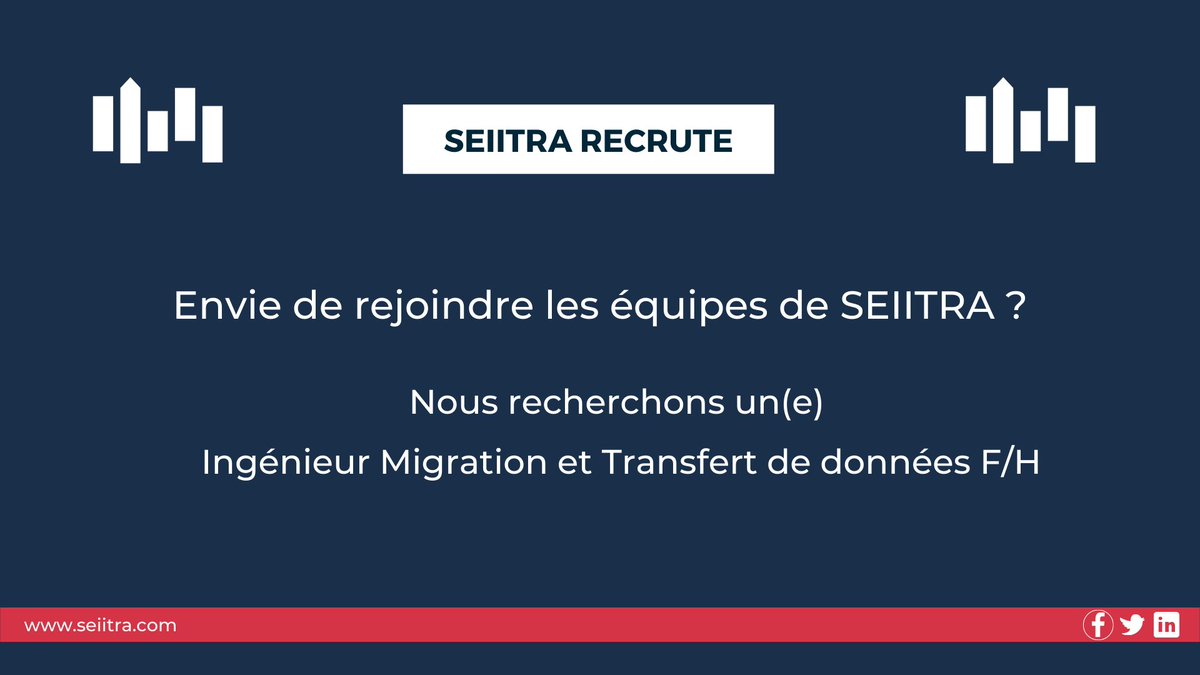 seiitraFR's tweet photo. 👋 SEIITRA recrute un(e) Ingénieur Migration et Transfert de données (F/H) à Montbonnot (38).

Détail de l'offre et candidature ⤵️
https://t.co/LFR7ZkeNSh

#emploi #immobilier #recrutement https://t.co/qlI3TBU0O8