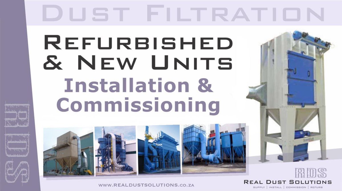 dustsolutionsZA's tweet image. We supply, install and re-furbish various types of bag / cartridge units. We work in cooperation with the customer to achieve the maximum value in terms of technology, reliability and service.
#RealDustSolutions #DustFiltration #Filtration #RefurbishedUnits #TaigeisDigital