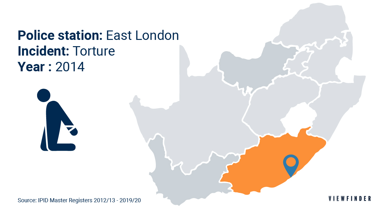 viewfinderjourn's tweet photo. Police torture case from East London: “he was handcuffed and left hanging from a pipe by his arm whilst he was interrogated.” How many torture cases at your local @SAPoliceService? Know with our #PoliceAccountabilityTracker https://t.co/Yi6WupptnQ https://t.co/BTdpgN6Yvd