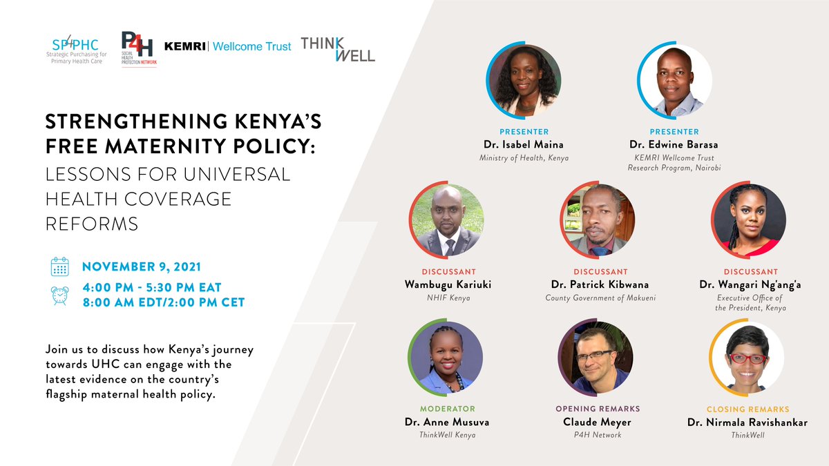Join us on 9th November as we discuss Kenya's experience with implementing its free maternity policy, and what lessons that offers for its UHC scale up plans Register here zoom.us/webinar/regist…