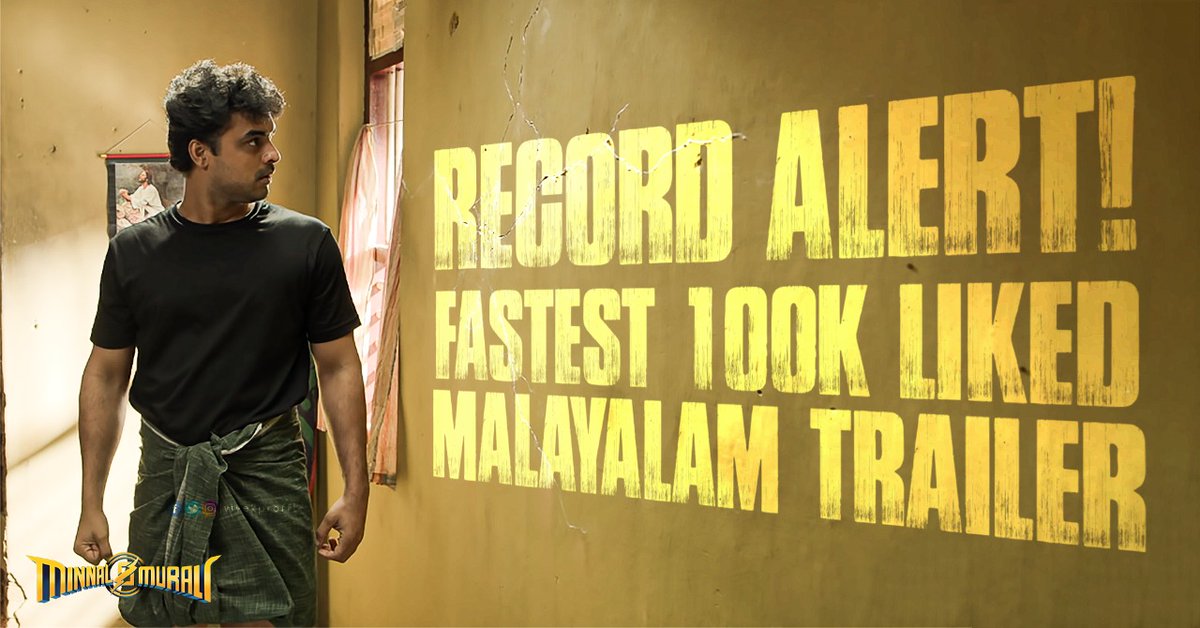 MhdNifal's tweet photo. Record Alert!

Fastest 100K Liked Malayalam Trailer (Utube) :

#MinnalMurali - 31 Mint 

#MinnalMuraliTrailer 😮🔥#MinnalOnNetflix
@ttovino https://t.co/RrJg5GnhI4